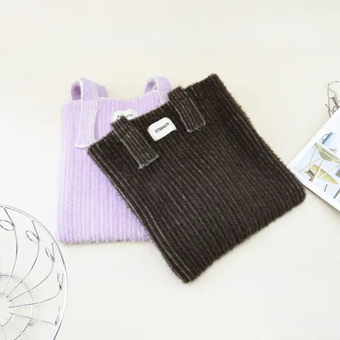 Damen Urban Minimalistisch Polyester Gestrickt Tote Bag Koreanisch Lässig Vertikale Streifen Textur Große Kapazität Handtasche Alltäglich Reise Shopper Tasche