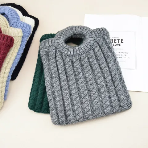 Minimalistische Gestrickte Damenhandtas Vopfmuster Crochet Tasche Einfarbig Wollgarn Tote Bag Für Den Täglichen Einkauf