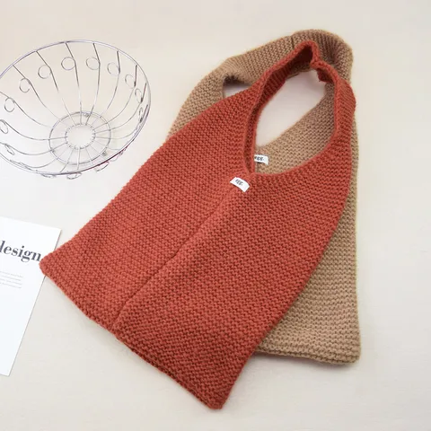 Bolso Tote de Hilo de Punto de Color Sólido Estilo Coreano para Mujer Otoño Invierno Gran Capacidad Bolso de Hombro