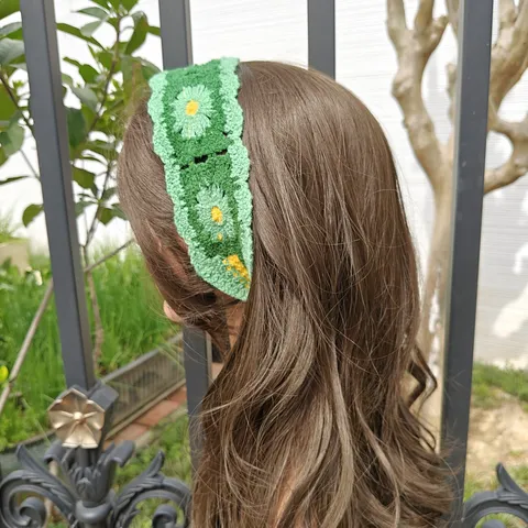 Minimalistisch Bohemien Häkeln Blumen Gestrickt Stirnband Vintage Ajouré Farbblock Haarband Süß Pastoraler Stil Kopfband Für Damen
