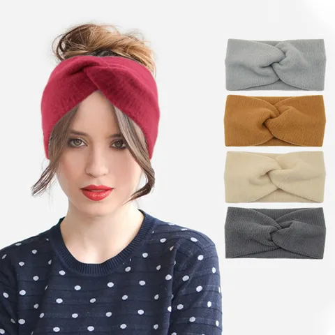 Minimalistisch Gestrickt Gekreuzter Twist Breites Stirnband Für Damen Vintage Kariert Gestreift Warm Plüsch Haarband Für Sport Yoga