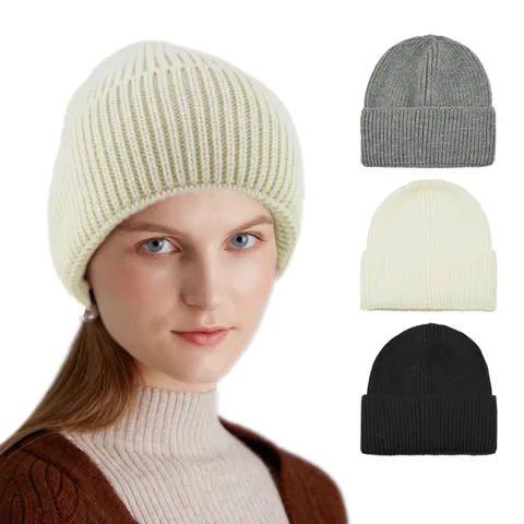 Unisex Winter Warm Knit Beanie Hat Ribbed Vertical Stripes Cuffed Skull Cap For Men Women Outdoor Skiing Sports Casual