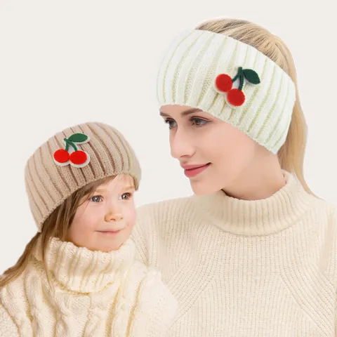 Fascia per Capelli Lavorata a Maglia in Acrilico Ciliegia Righe Verticali Fascia Larga Protezione Orecchie Calda Accessori per Capelli Bambini Donna