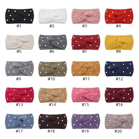 Bohemian Knitted Headband With Artificial Pearl Winter Warm Ear Protection Cross Twist Wide Hair Band For Yoga Washing Face Women Accessories
