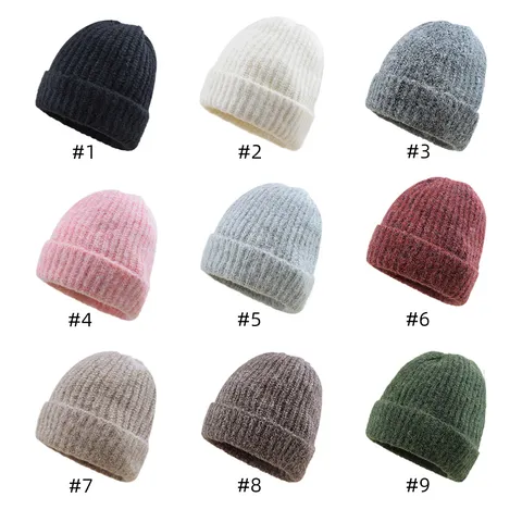 Unisex Winter Warm Knit Beanie Hat Solid Color Acrylic Ribbed Cuff Beanie Cap Soft Faux Wool Outdoor Sports Ski Hat Gift
