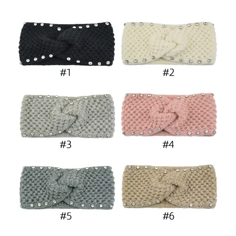 Gebreide Haarband Strass Voor Dames Warme Oorbescherming Gekruiste Kabelbrei Haarband Kristal Yoga Make-up Hoofdband