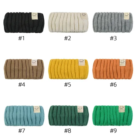 Retro Knitted Smiley Face Headband Ribbed Elastic Hair Band For Women Kids Yoga Washing Face Hair Accessories