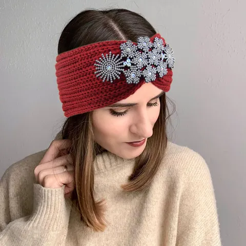 Knitted Headband For Women Rhinestone Crystal Hair Band Retro Soft Warm Winter Turban Headwrap Yoga Washing Face Hair Accessory
