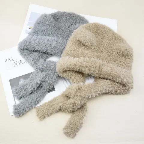 Schattige Pluche Berenoren Gebreide Muts Winter Warme Oorbescherming Ski Gebreide Trapper Muts Met Lange Kwastjesbanden Voor Outdoor Vrouwen Mannen Unisex