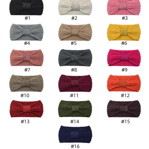 Vintage Polyester Rhinestone Knit Bowknot Headband For Women Western Ribbed Elastic Warm Ear Protection Winter Outdoor Headwrap Hair Accessories