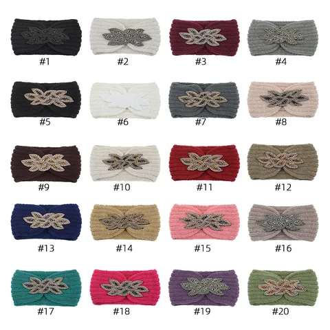 Women Knit Headband Rhinestone Beaded Winter Ear Warmer Polyester Twist Hairband Cross Soft Warm Wide Hair Accessories
