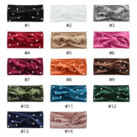 Damen Vintage Samt Kreuzknoten Stirnband Mit Künstliche Perle Einfarbig Breites Haarband Ohrenwärmer Für Gesichtswaschen Yoga