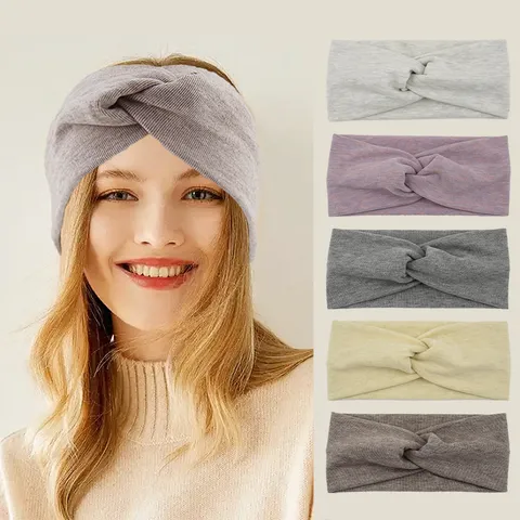 Bandeau Croisé en Tricot Acrylique Élastique Sport Yoga Bandeau pour Femmes Bord Large Lavage Visage Accessoires Cheveux Rétro