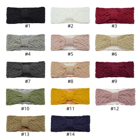 Western Style Acrylic Cable Knit Fleece Lined Bowknot Headband Winter Warm Ear Protection Outdoor Sports Headwear For Women