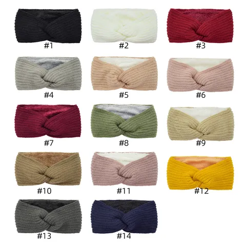 Western Style Acrylic Winter Cable Knit Headband Fleece Lined Fuzzy Cross Hairband Warm Ear Warmer Head Wrap Sport Hair Band For Women Men
