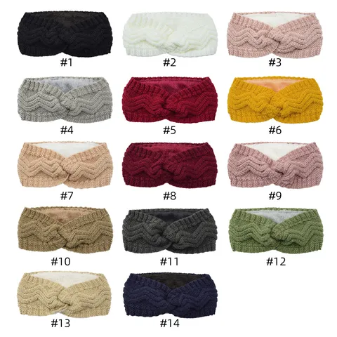 Women Winter Fleece Lined Knit Headband Cross Wavy Pattern Thick Wool Ear Warmer Thermal Sports Hair Band For Outdoor