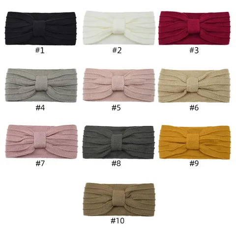 Western Style Knitted Acrylic Wide Headband Soft Warm Winter Elastic Hair Band Bowknot Ribbed Striped Turban For Women Sports Casual Headwear