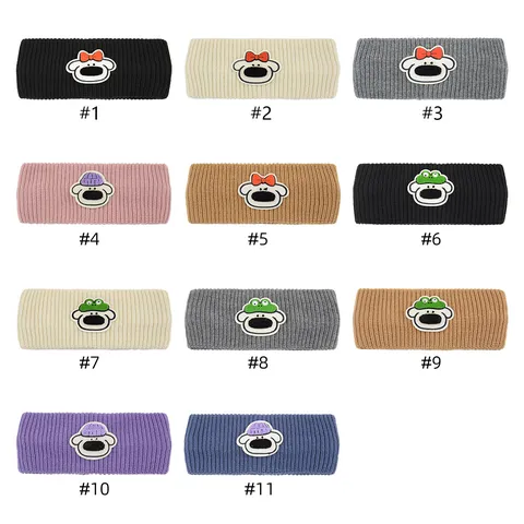 Fascia a Costine Retrò per Donna Uomo Morbido Acrilico Rigato Scaldaorecchie Con Simpatica Toppa Ricamata Cartone Animato Calda Fascia Larga per Capelli Sport