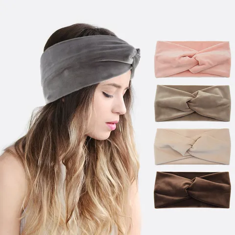Women Plush Cross Knot Hairband Winter Warm Ear Warmer Wide Solid Color Headband Casual Sports Yoga Face Wash Hair Accessories