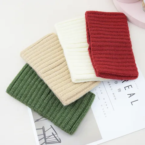 Minimalist Solid Color Wide Headband Ribbed Knitted Headwrap Elastic Hairband Workout Face Washing Hair Accessories For Women Kids
