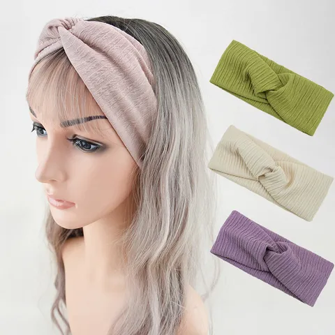 Minimalist Polyester Striped Criss-Cross Headband Wide Elastic Hair Band Ribbed Workout Sport Sweatband Yoga Wash Face Hair Accessories For Women
