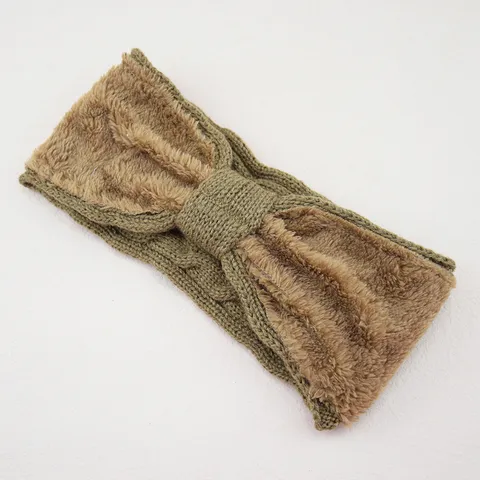 Western Style Acrylic Cable Knit Fleece Lined Bowknot Headband Winter Warm Ear Protection Outdoor Sports Headwear For Women