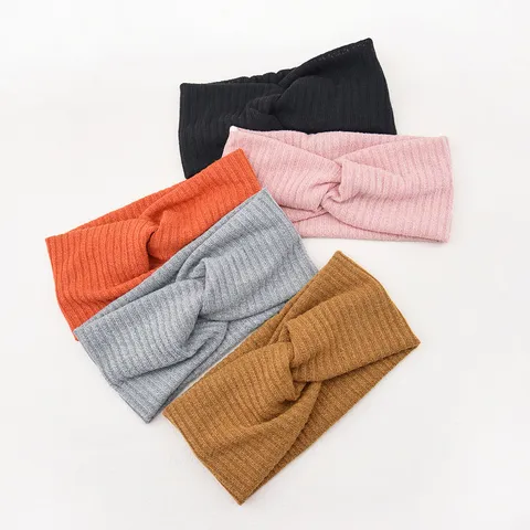 Fascia per Capelli Larga Elastica in Poliestere a Righe Stile Occidentale Incrociata in Maglia a Coste Tinta Unita per Sport Yoga