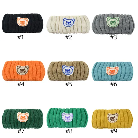 Cute Cartoon Bear Knitted Headband Soft Acrylic Chunky Knit Wide Hairband Elastic Hair Turban Headwrap For Washing Face Casual Hair Accessories Unisex