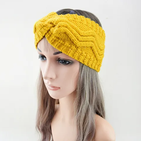 Women Winter Fleece Lined Knit Headband Cross Wavy Pattern Thick Wool Ear Warmer Thermal Sports Hair Band For Outdoor