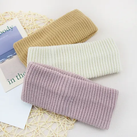 Solid Color Knitted Ribbed Headband Women Acrylic Elastic Wide Hair Band For Face Washing Daily Retro Hair Accessories