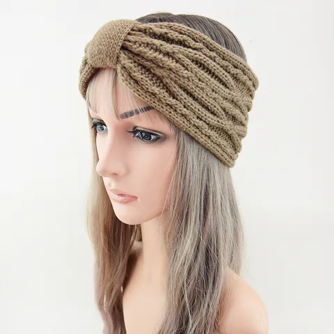 Vintage Bow Knit Headband For Women Winter Fleece Lined Ear Warmer Head Wrap Twist Crochet Hairband Outdoor Sports Headwear