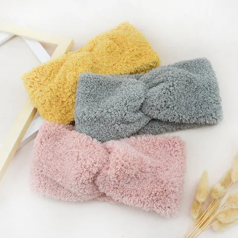 Damen Winter Warm Breit Gestricktes Stirnband Dicker Plüsch Kreuzknoten Kopfband Thermo Ohrenwärmer Elastisches Haarband