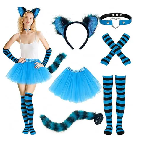 Fuchs Wolf Ohr Stirnband Kunstpelz Schwanz Set für Halloween Cosplay Kostüm Party Zubehör Tierohr Kopfschmuck Schwanz Requisiten Damen Mädchen