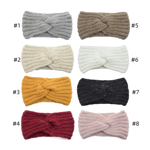 Damen Faux Nerz Haar Grobstrick Stirnband Glitzer Metallfaden Gekreuzter Twist Winter Warmer Ohrenschützer Haarband