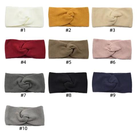 Women Winter Warm Knit Headband Acrylic Double Layer Cross Knot Ear Warmer Hair Band Retro Geometric Solid Color Handmade Headwrap Hair Accessories