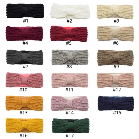 Women Knitted Headband Fleece Lined Striped Bowknot Ear Warmer Winter Warm Woolen Yarn Headwrap Sports Hair Accessories