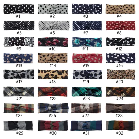 Women Elastic Fabric Printed Criss Cross Knot Headband Leopard Polka Dot Plaid Star Floral Pattern Sport Yoga Hairband Gift