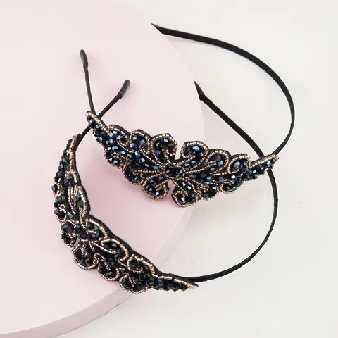 Elegant Alloy Rhinestone Headband Handmade Crystal Beaded Flower Leaf Hair Band Vintage Western Style Hair Accessories For Women