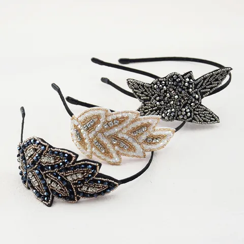 Western Handmade Crystal Rhinestone Headband Alloy Leaf Flower Hair Band For Women Wedding Party Luxury Hair Accessories