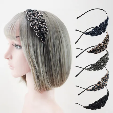 Elegant Alloy Rhinestone Headband Handmade Crystal Beaded Flower Leaf Hair Band Vintage Western Style Hair Accessories For Women