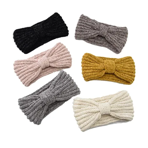 Women Knitted Yarn Bow Headband Winter Warm Corduroy Headband Sport Ear Warmer Handmade Hair Accessories Solid Color Hairband