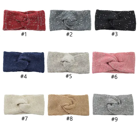 Women's Knitted Sequin Cross Headband Winter Warm Ear Muffs Handmade Crochet Hair Band Sparkly Turban Headwrap For Sports Daily Wear