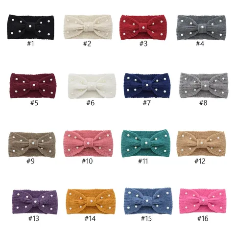 Western Style Handmade Yarn Headband Artificial Pearl Bowknot Hairband Ear Warmer Knit Winter Headwrap For Women Daily Hair Accessories