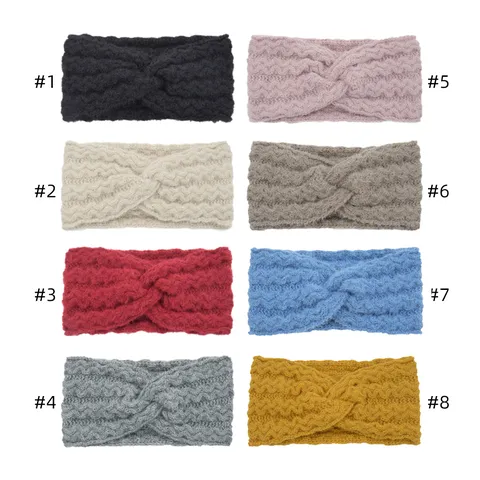 Women Winter Warm Knit Headband Criss Cross Cable Wave Crochet Ear Warmer Head Wrap Soft Polyester Outdoor Hairband Hair Accessories