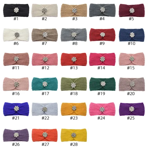 Women Retro Knit Headband Winter Warm Rhinestone Flower Hair Band Ear Warmer For Sport Yoga Hair Accessories