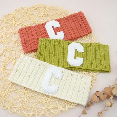 Minimalist Acrylic Knitted Hair Band For Women Distressed Ripped Design Headband Letter Embroidered Patch Elastic Hairband Sport Wash Headwear
