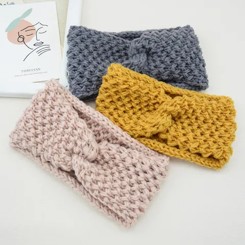 Bandeau Croisé Tricoté Style Occidental Pour Femmes En Poliester Couleur Unie Large Élastique Tour de Tête Pour Sport Lavage Du Visage Accessoires Cheveux