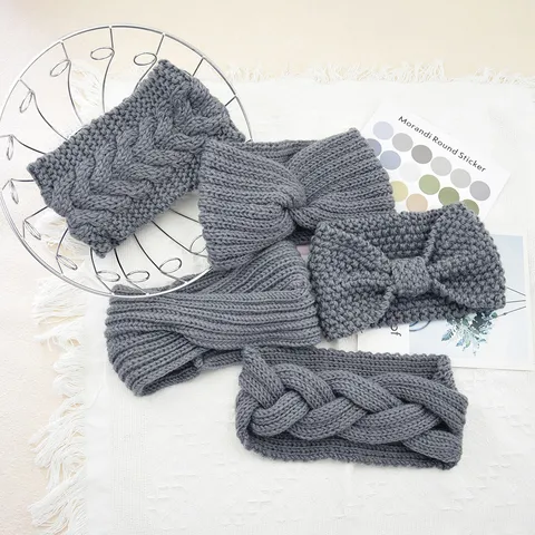 Damen Zopfmuster Stirnband Set Polyester Warm Winter Haarband Überkreuzt Geknotet Kopfband Schleife Sport Kopfschmuck