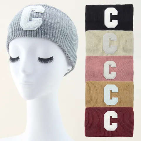 Women Knit Headband Embroidered Letter Winter Warm Wide Elastic Hair Band Double Layer Cable Knitted Ear Warmer Daily Outdoor Sport Hairband Turban Headwrap Accessories