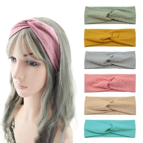 Women Casual Polyester Hairbands Printed Argyle Criss Cross Twist Headbands Elastic Sports Headwrap Yoga Makeup Sweatband